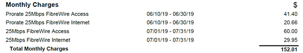 Monthly charges - bill 